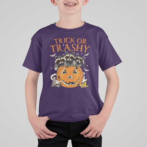 Funny Halloween T Shirt For Kid Trick Or Trashy Racoon Vintage Pumpkin Bat Trash TS11 Purple Print Your Wear
