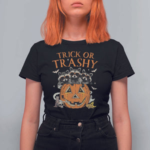 Funny Halloween T Shirt For Women Trick Or Trashy Racoon Vintage Pumpkin Bat Trash TS11 Black Print Your Wear