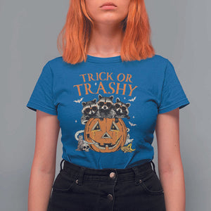 Funny Halloween T Shirt For Women Trick Or Trashy Racoon Vintage Pumpkin Bat Trash TS11 Royal Blue Print Your Wear