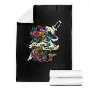 Funny Halloween Throw Blanket Sorta Sweet Sorta Spooky Ghost Flower Knife Murderer TS11 Black Print Your Wear