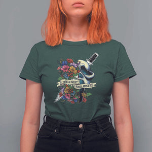 Funny Halloween T Shirt For Women Sorta Sweet Sorta Spooky Ghost Flower Knife Murderer TS11 Dark Forest Green Print Your Wear