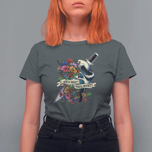 Funny Halloween T Shirt For Women Sorta Sweet Sorta Spooky Ghost Flower Knife Murderer TS11 Dark Heather Print Your Wear