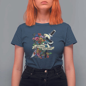 Funny Halloween T Shirt For Women Sorta Sweet Sorta Spooky Ghost Flower Knife Murderer TS11 Navy Print Your Wear