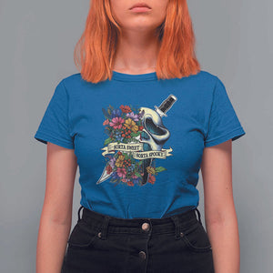 Funny Halloween T Shirt For Women Sorta Sweet Sorta Spooky Ghost Flower Knife Murderer TS11 Royal Blue Print Your Wear
