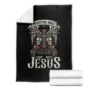 Christian Biker I Ride With Jesus Throw Blanket Religious Faith Motorcycle Rider Skull TS11 Black Print Your Wear