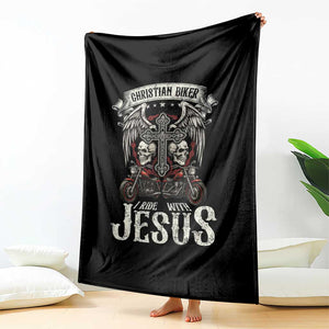 Christian Biker I Ride With Jesus Throw Blanket Religious Faith Motorcycle Rider Skull TS11 Print Your Wear