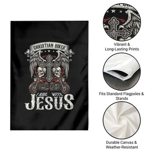 Christian Biker I Ride With Jesus Garden Flag Religious Faith Motorcycle Rider Skull TS11 Print Your Wear