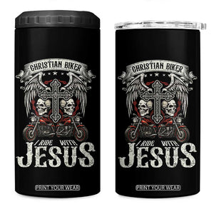 Christian Biker I Ride With Jesus 4 in 1 Can Cooler Tumbler Religious Faith Motorcycle Rider Skull TS11 One Size: 16 oz Black Print Your Wear