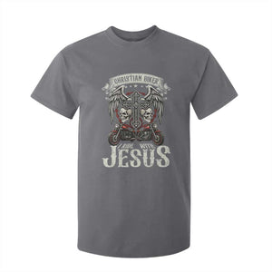 Christian Biker I Ride With Jesus T Shirt For Kid Religious Faith Motorcycle Rider Skull TS11 Charcoal Print Your Wear