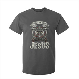 Christian Biker I Ride With Jesus T Shirt For Kid Religious Faith Motorcycle Rider Skull TS11 Dark Heather Print Your Wear