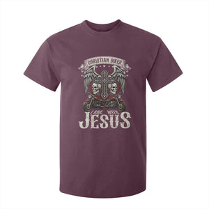 Christian Biker I Ride With Jesus T Shirt For Kid Religious Faith Motorcycle Rider Skull TS11 Maroon Print Your Wear