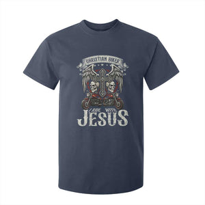 Christian Biker I Ride With Jesus T Shirt For Kid Religious Faith Motorcycle Rider Skull TS11 Navy Print Your Wear