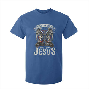 Christian Biker I Ride With Jesus T Shirt For Kid Religious Faith Motorcycle Rider Skull TS11 Royal Blue Print Your Wear