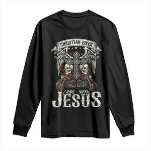 Christian Biker I Ride With Jesus Long Sleeve Shirt Religious Faith Motorcycle Rider Skull TS11 Black Print Your Wear