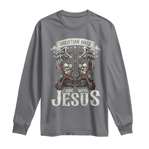 Christian Biker I Ride With Jesus Long Sleeve Shirt Religious Faith Motorcycle Rider Skull TS11 Charcoal Print Your Wear