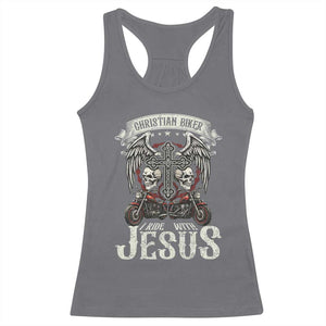 Christian Biker I Ride With Jesus Racerback Tank Top Religious Faith Motorcycle Rider Skull TS11 Charcoal Print Your Wear