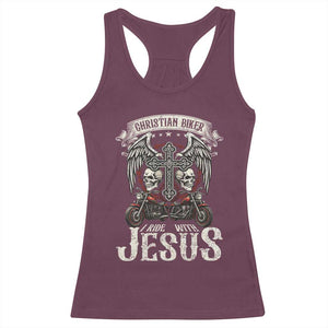 Christian Biker I Ride With Jesus Racerback Tank Top Religious Faith Motorcycle Rider Skull TS11 Maroon Print Your Wear