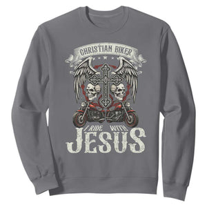 Christian Biker I Ride With Jesus Sweatshirt Religious Faith Motorcycle Rider Skull TS11 Charcoal Print Your Wear