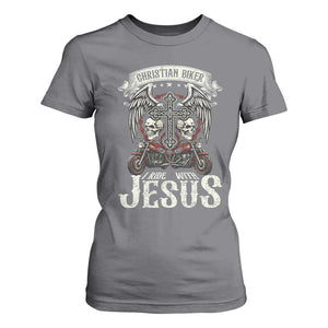 Christian Biker I Ride With Jesus T Shirt For Women Religious Faith Motorcycle Rider Skull TS11 Charcoal Print Your Wear