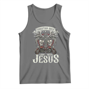 Christian Biker I Ride With Jesus Tank Top Religious Faith Motorcycle Rider Skull TS11 Black Heather Print Your Wear