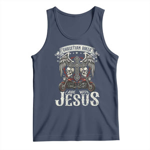 Christian Biker I Ride With Jesus Tank Top Religious Faith Motorcycle Rider Skull TS11 Navy Print Your Wear