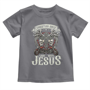 Christian Biker I Ride With Jesus Toddler T Shirt Religious Faith Motorcycle Rider Skull TS11 Charcoal Print Your Wear