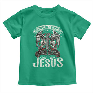 Christian Biker I Ride With Jesus Toddler T Shirt Religious Faith Motorcycle Rider Skull TS11 Irish Green Print Your Wear