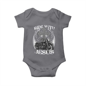 Christian Biker Baby Onesie Ride With Jesus Religious Faith Motorcycle Rider TS11 Charcoal Print Your Wear