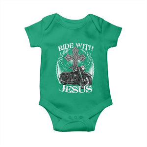 Christian Biker Baby Onesie Ride With Jesus Religious Faith Motorcycle Rider TS11 Irish Green Print Your Wear