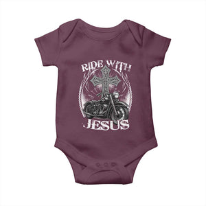 Christian Biker Baby Onesie Ride With Jesus Religious Faith Motorcycle Rider TS11 Maroon Print Your Wear