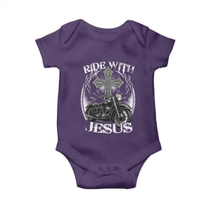 Christian Biker Baby Onesie Ride With Jesus Religious Faith Motorcycle Rider TS11 Purple Print Your Wear