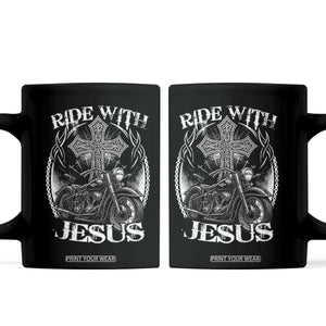 Christian Biker Coffee Mug Ride With Jesus Religious Faith Motorcycle Rider TS11 Black Print Your Wear