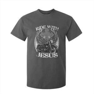 Christian Biker T Shirt For Kid Ride With Jesus Religious Faith Motorcycle Rider TS11 Dark Heather Print Your Wear