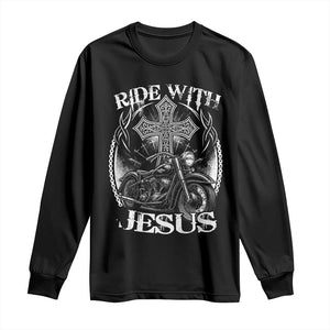 Christian Biker Long Sleeve Shirt Ride With Jesus Religious Faith Motorcycle Rider TS11 Black Print Your Wear