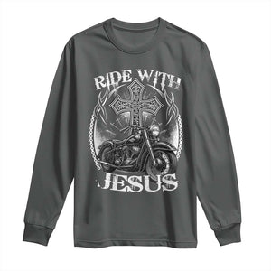 Christian Biker Long Sleeve Shirt Ride With Jesus Religious Faith Motorcycle Rider TS11 Dark Heather Print Your Wear