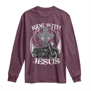 Christian Biker Long Sleeve Shirt Ride With Jesus Religious Faith Motorcycle Rider TS11 Maroon Print Your Wear