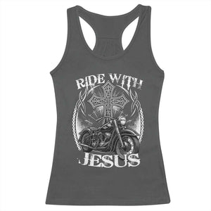 Christian Biker Racerback Tank Top Ride With Jesus Religious Faith Motorcycle Rider TS11 Dark Heather Print Your Wear