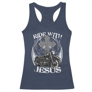 Christian Biker Racerback Tank Top Ride With Jesus Religious Faith Motorcycle Rider TS11 Navy Print Your Wear