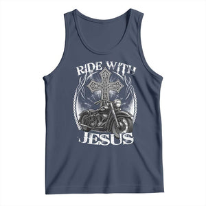 Christian Biker Tank Top Ride With Jesus Religious Faith Motorcycle Rider TS11 Navy Print Your Wear