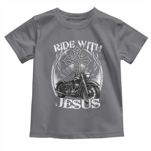 Christian Biker Toddler T Shirt Ride With Jesus Religious Faith Motorcycle Rider TS11 Charcoal Print Your Wear