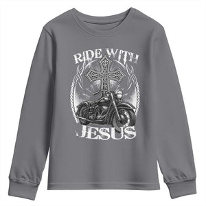 Christian Biker Youth Sweatshirt Ride With Jesus Religious Faith Motorcycle Rider TS11 Charcoal Print Your Wear