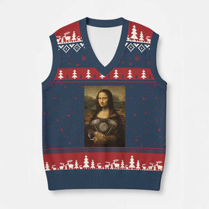 Funny Monalisa Rider Vintage Retro Motorcycle Engine V-Neck Knit Sweater Vest TS11 Navy Red Print Your Wear