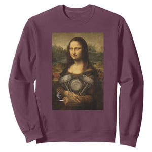 Funny Monalisa Rider Vintage Retro Motorcycle Engine Sweatshirt TS11 Maroon Print Your Wear