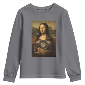 Funny Monalisa Rider Vintage Retro Motorcycle Engine Youth Sweatshirt TS11 Charcoal Print Your Wear
