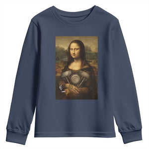 Funny Monalisa Rider Vintage Retro Motorcycle Engine Youth Sweatshirt TS11 Navy Print Your Wear