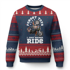 Dirt Bike Boys Ugly Christmas Sweater Funny Forgive Toys I Just Wanna Ride Motocross Rider TS11 Navy Red Print Your Wear