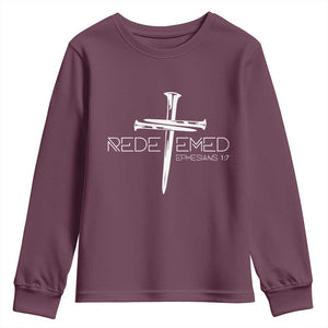 Redeemed Christian Vintage Ephesians Bible Verse Redemption Youth Sweatshirt TS11 Maroon Print Your Wear