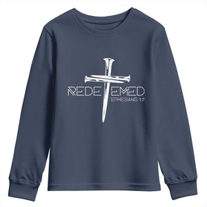 Redeemed Christian Vintage Ephesians Bible Verse Redemption Youth Sweatshirt TS11 Navy Print Your Wear