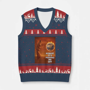 Funny Marcus V-Neck Knit Sweater Vest Robert Its Pissing Me Off Worm Meme TS11 Navy Red Print Your Wear