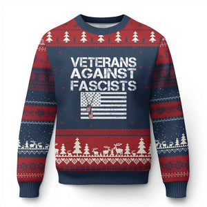 Veterans Against Fascists Ugly Christmas Sweater Patriotic Soldier Vintage American Flag Dog Tag TS11 Navy Red Print Your Wear